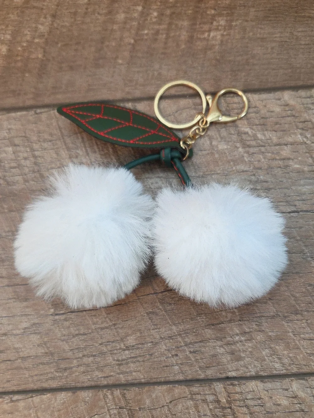 Fuzzy White Cherries Keychain